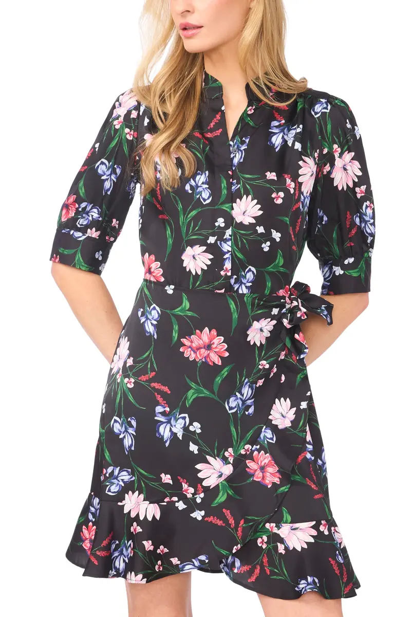 CeCe Ruffle WRAP Hidden Placket Dress Rich Black | Feminine, Flattering Fit, Spring/Summer - view 2