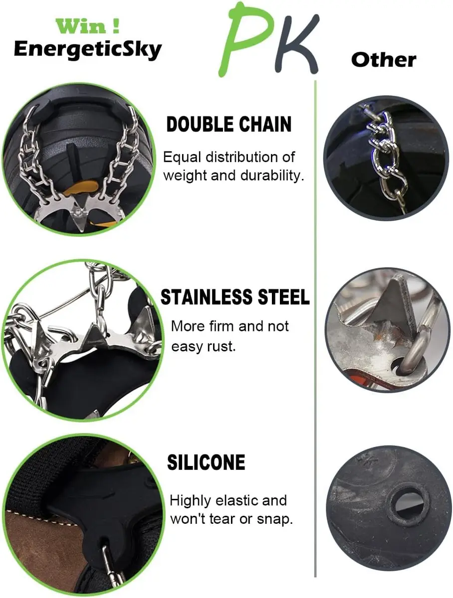 EnergeticSky Ice Traction Cleats Stainless Steel Spikes | Durable Snow & Ice Ground Boots (US 6-13) - view 4