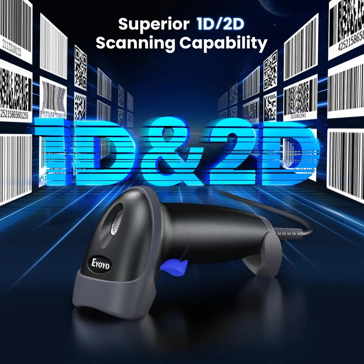 Eyoyo EY-H2 USB Handheld 2D QR Code Scanner 1.8m Cable | Scans Paper & Screen Barcodes - view 6