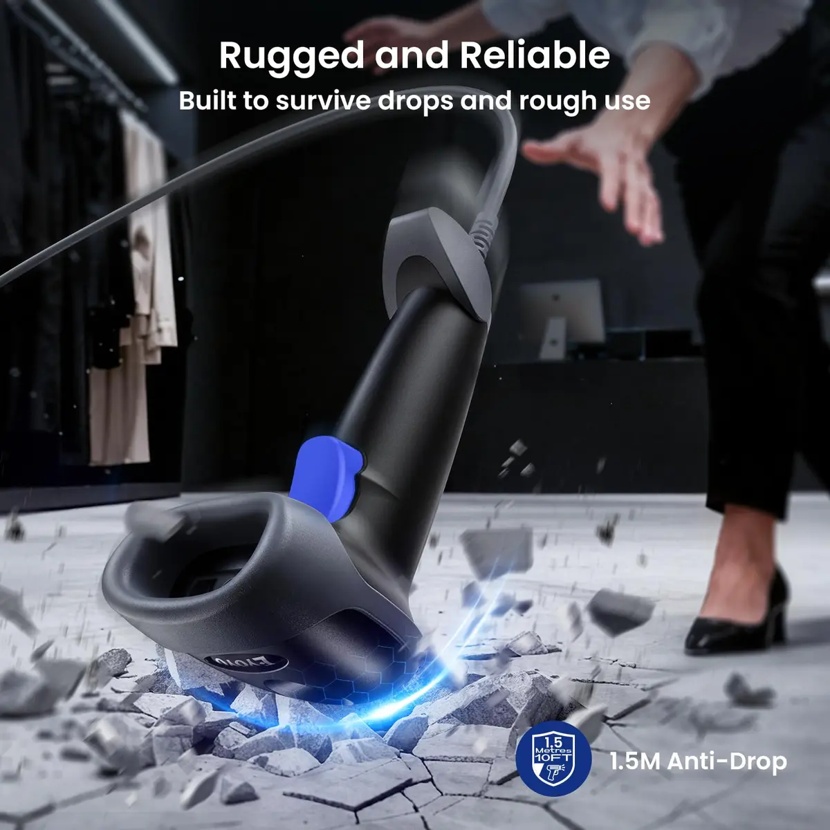 Eyoyo EY-H2 USB Handheld 2D QR Code Scanner 1.8m Cable | Scans Paper & Screen Barcodes - view 2