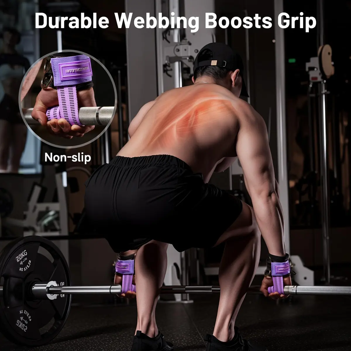 M MANUEKLEAR Purple Lifting Straps with D-Rings for Weightlifting & Gym Workouts, Medium (15.5-19cm Wrist) | Secure Grip for Pull-ups, Deadlifts, Rows - view 4
