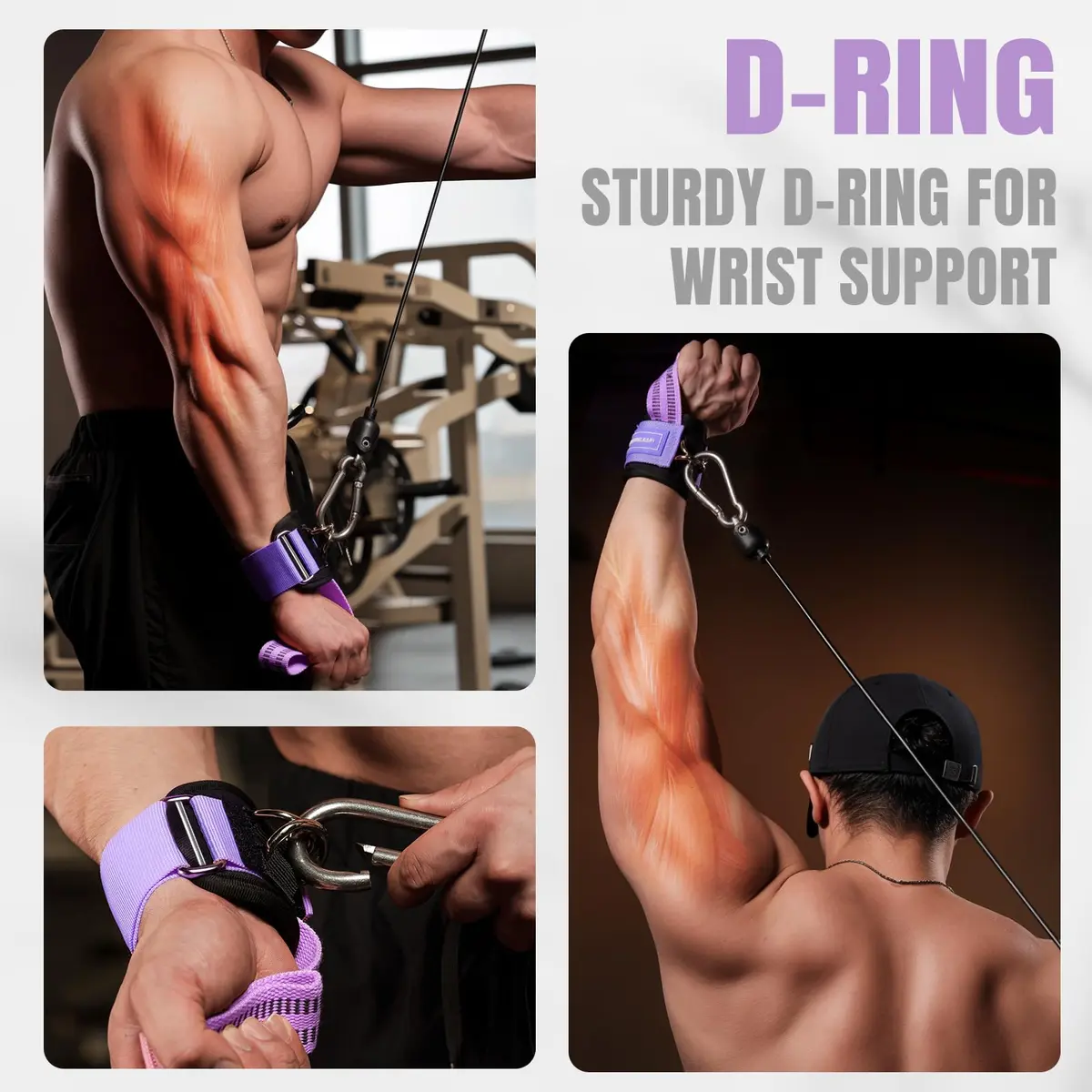 M MANUEKLEAR Purple Lifting Straps with D-Rings for Weightlifting & Gym Workouts, Medium (15.5-19cm Wrist) | Secure Grip for Pull-ups, Deadlifts, Rows - view 5