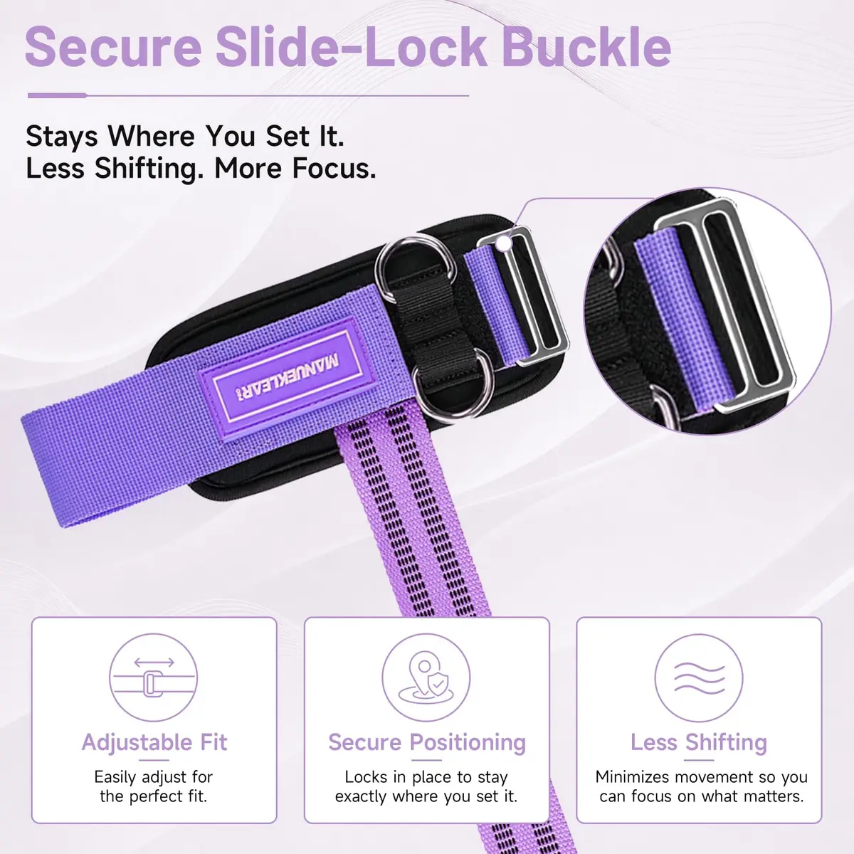 M MANUEKLEAR Purple Lifting Straps with D-Rings for Weightlifting & Gym Workouts, Medium (15.5-19cm Wrist) | Secure Grip for Pull-ups, Deadlifts, Rows - view 6