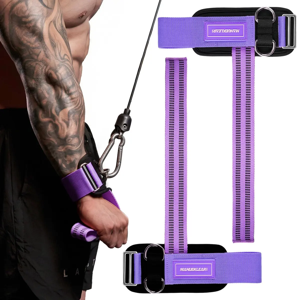 M MANUEKLEAR Purple Lifting Straps with D-Rings for Weightlifting & Gym Workouts, Medium (15.5-19cm Wrist) | Secure Grip for Pull-ups, Deadlifts, Rows - main product image