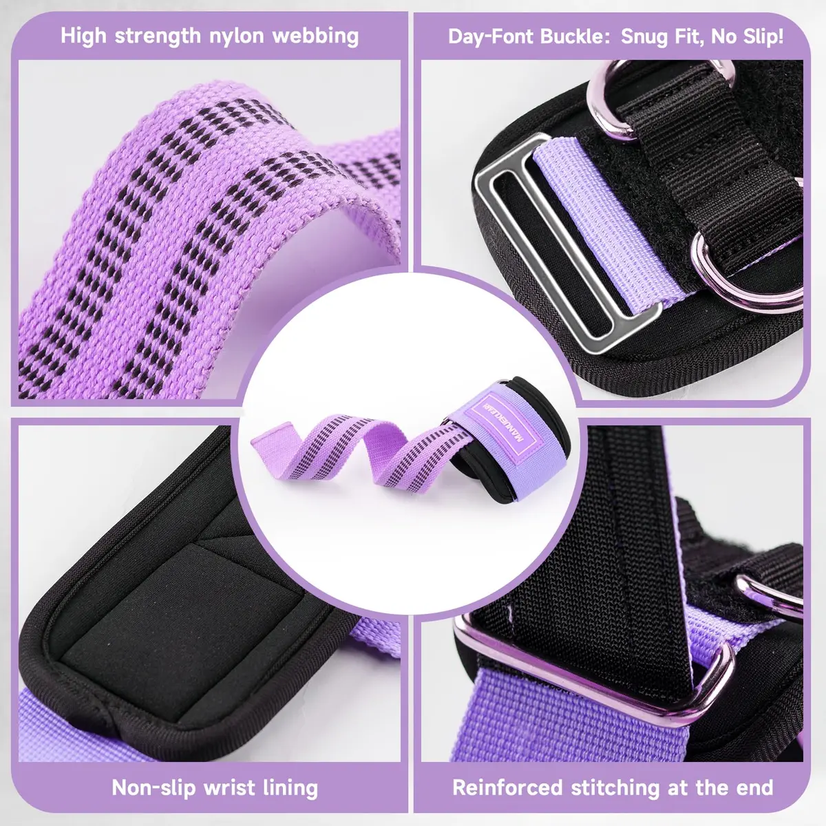 M MANUEKLEAR Purple Lifting Straps with D-Rings for Weightlifting & Gym Workouts, Medium (15.5-19cm Wrist) | Secure Grip for Pull-ups, Deadlifts, Rows - view 7