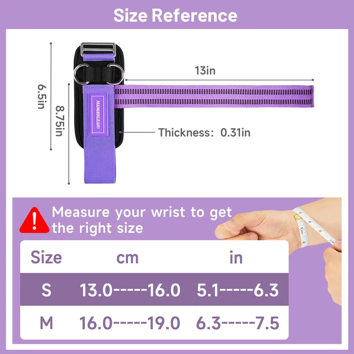 M MANUEKLEAR Purple Lifting Straps with D-Rings for Weightlifting & Gym Workouts, Medium (15.5-19cm Wrist) | Secure Grip for Pull-ups, Deadlifts, Rows - view 2