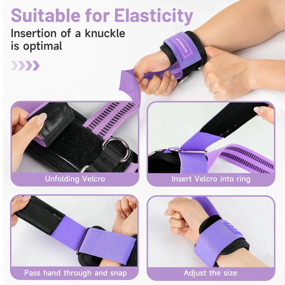 M MANUEKLEAR Purple Lifting Straps with D-Rings for Weightlifting & Gym Workouts, Medium (15.5-19cm Wrist) | Secure Grip for Pull-ups, Deadlifts, Rows - view 3