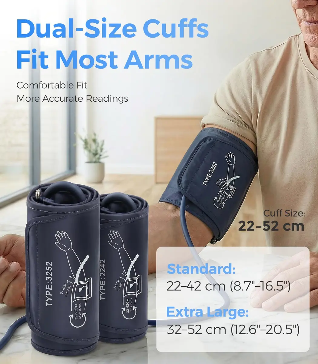 YONLO Automatic Upper Arm Blood Pressure Monitor | 3 Users, 199 Readings, Dual Cuffs (9-17" & 13-21") - view 5