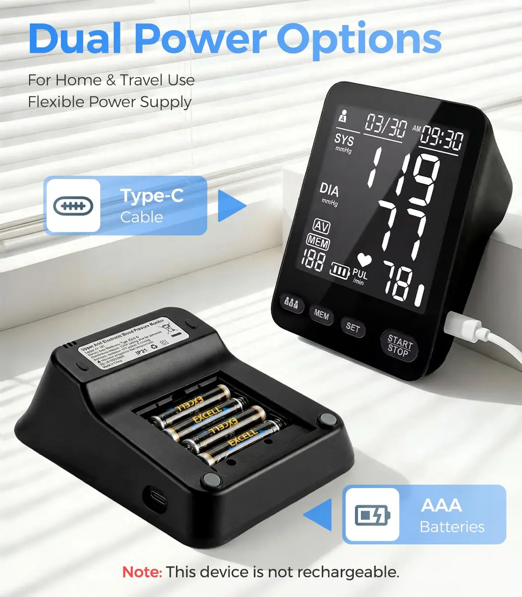 YONLO Automatic Upper Arm Blood Pressure Monitor | 3 Users, 199 Readings, Dual Cuffs (9-17" & 13-21") - view 7