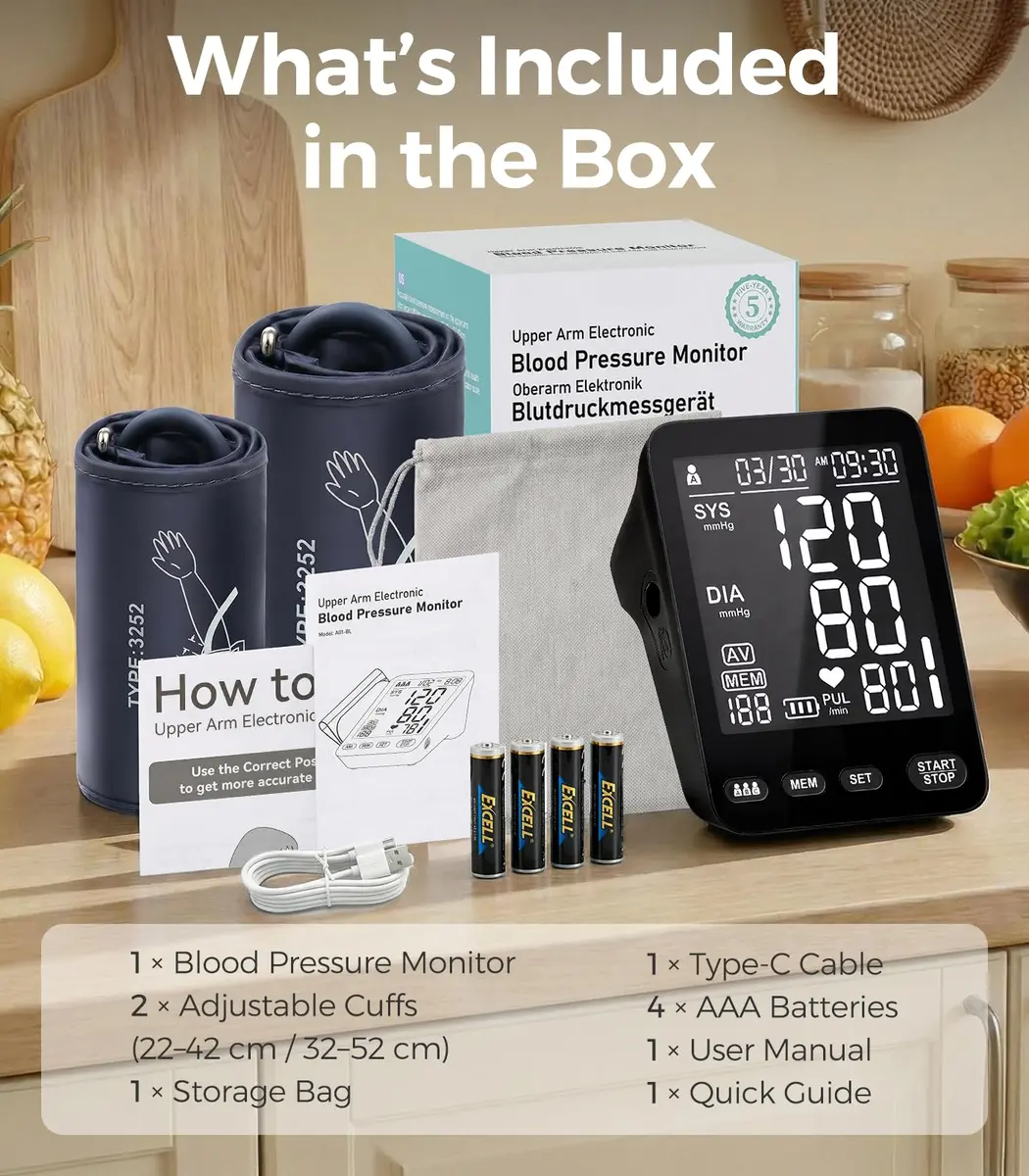 YONLO Automatic Upper Arm Blood Pressure Monitor | 3 Users, 199 Readings, Dual Cuffs (9-17" & 13-21") - view 8
