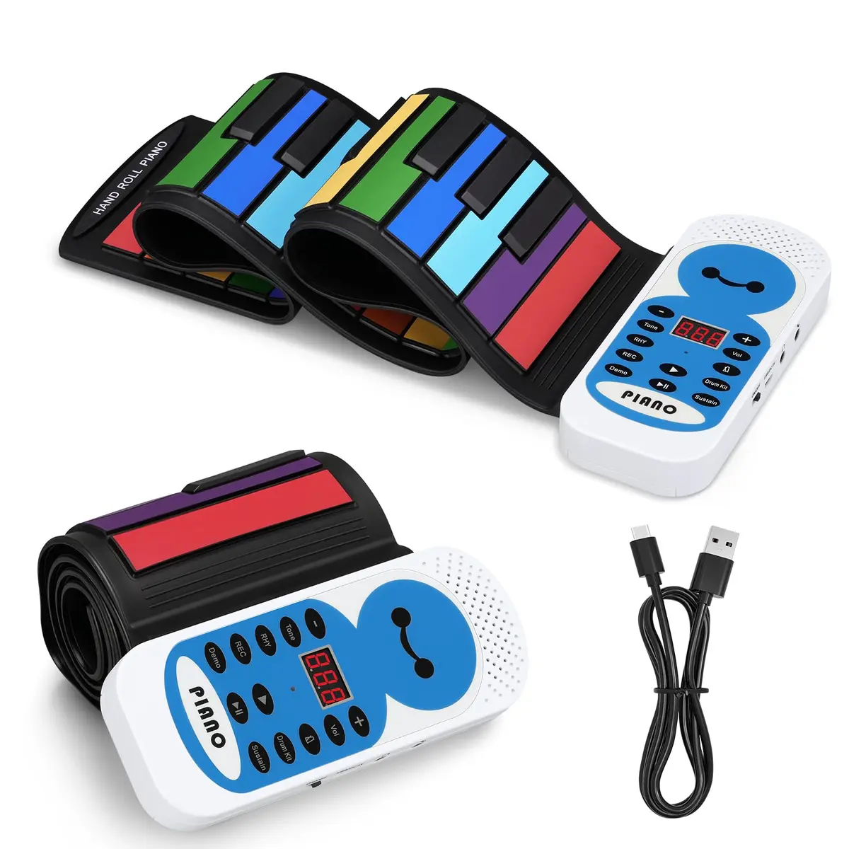POGOLAB 49 Keys Roll Up Keyboard Piano | Portable Digital Electric Foldable Piano with LED Display for Beginners - main product image