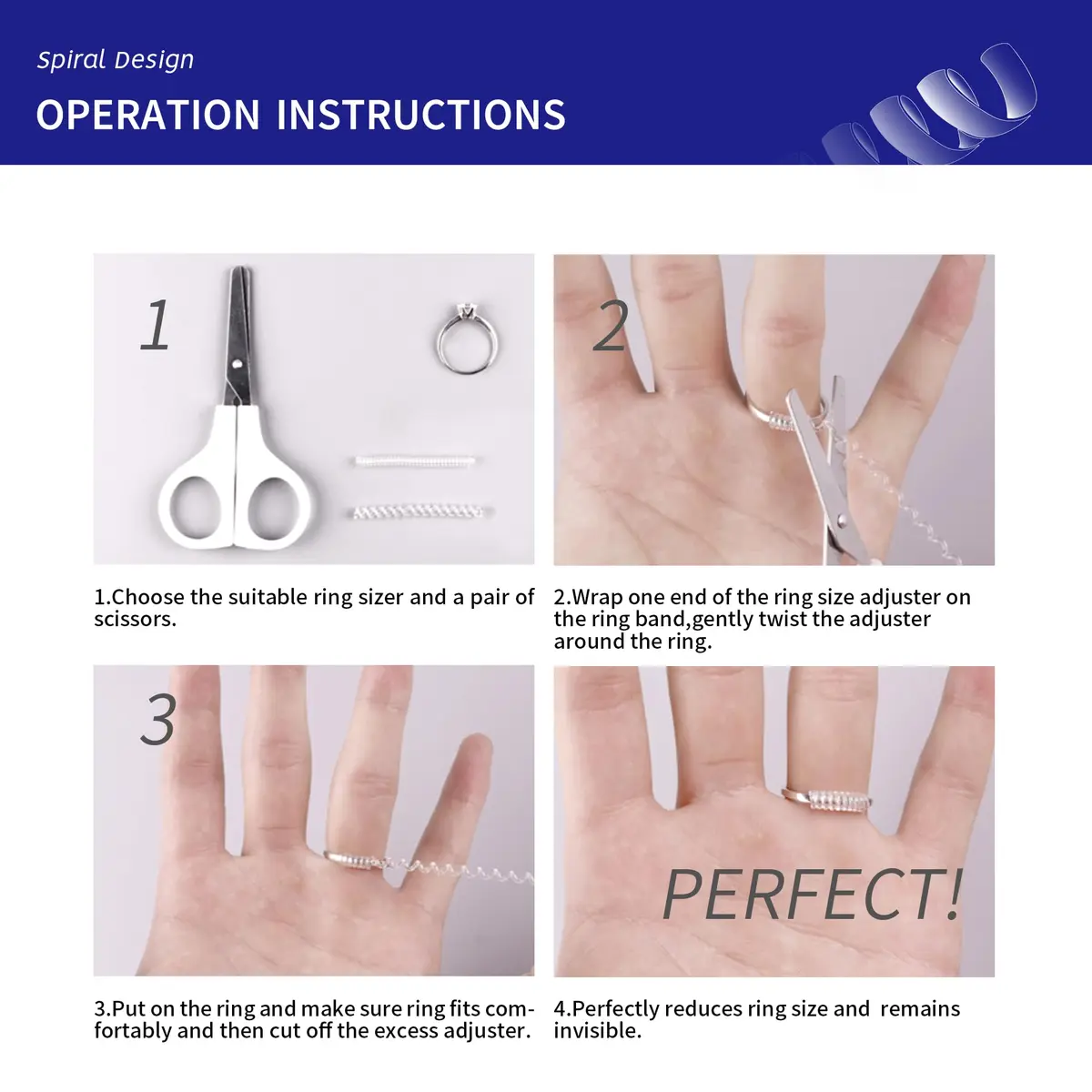 ELETIUO Silver Ring Size Adjuster & Reducer | Invisible Spiral & Metal Guard for Loose Rings - view 6