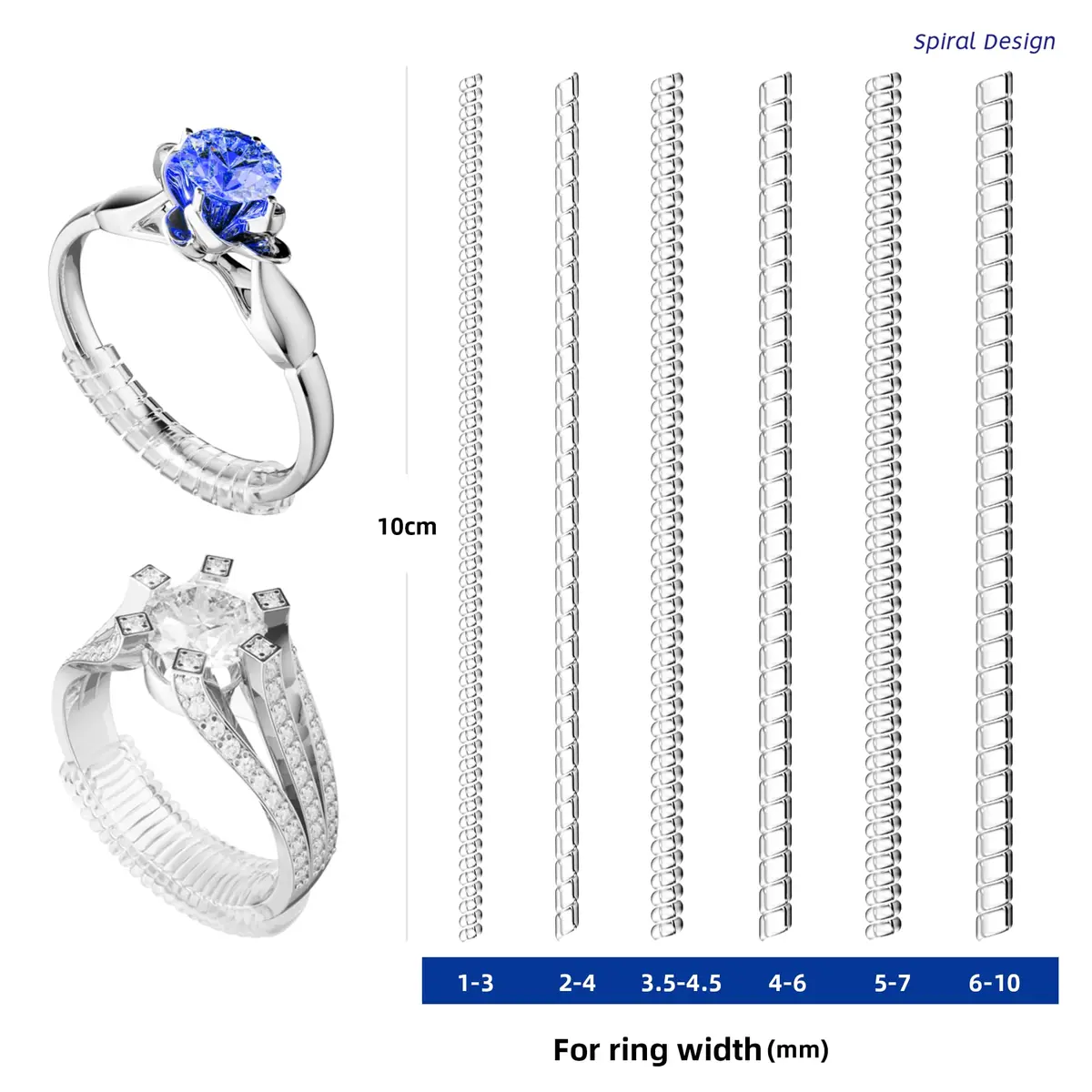 ELETIUO Silver Ring Size Adjuster & Reducer | Invisible Spiral & Metal Guard for Loose Rings - view 2