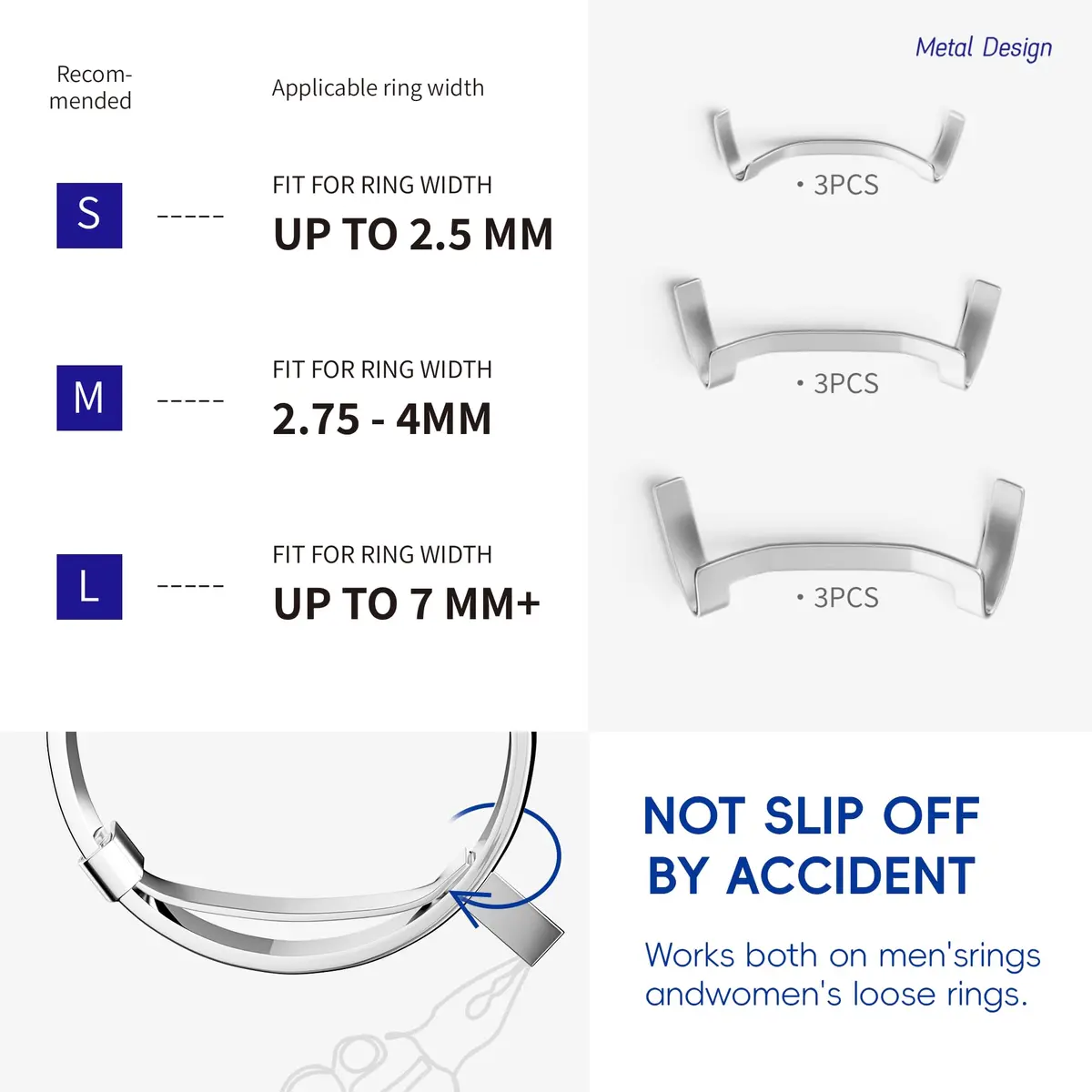 ELETIUO Silver Ring Size Adjuster & Reducer | Invisible Spiral & Metal Guard for Loose Rings - view 3