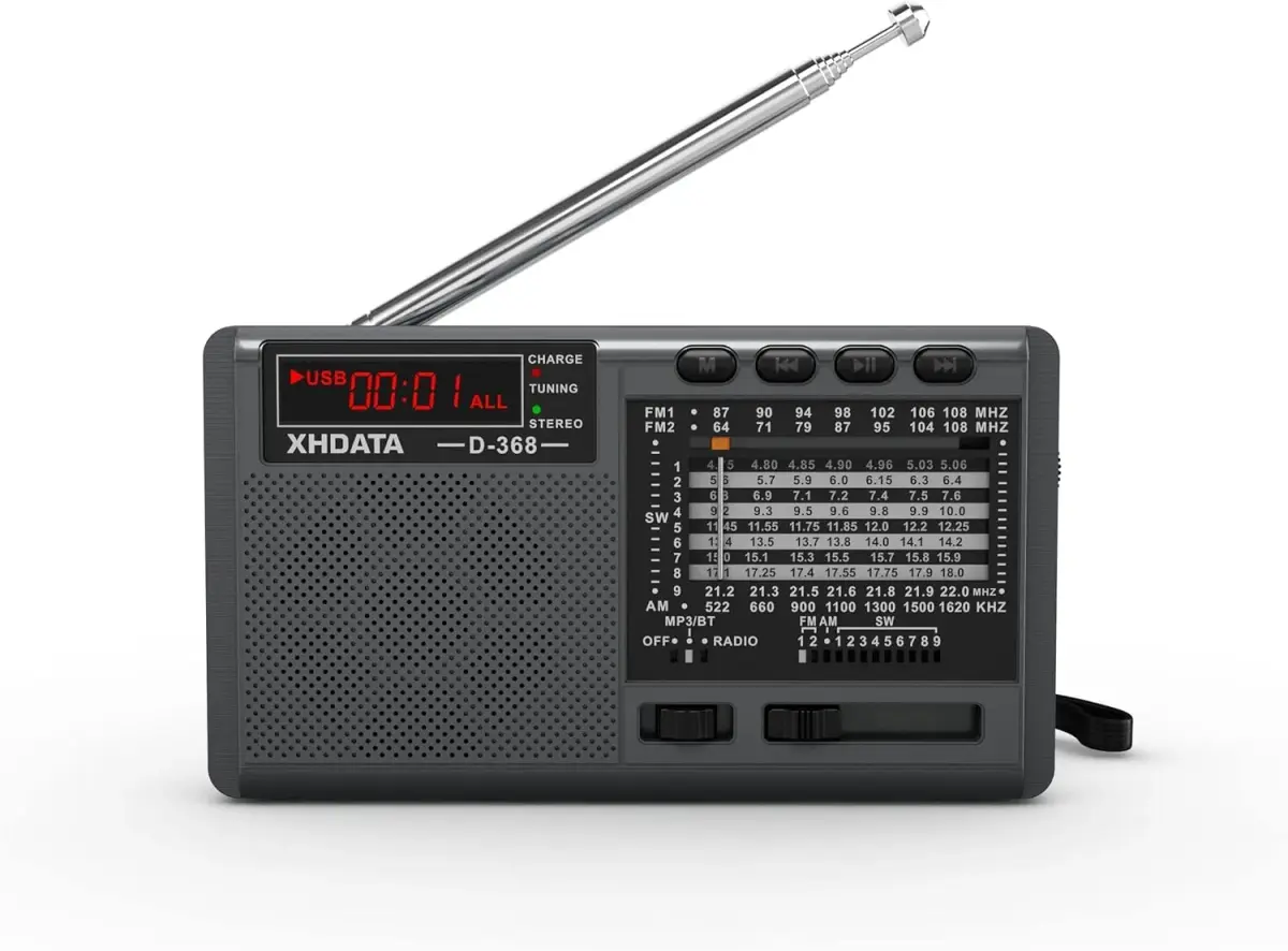 XHDATA D368 Portable AM FM Shortwave Radio with DSP Chip, 2000mAh Battery, Dark Grey | Global Broadcast Receiver - main product image