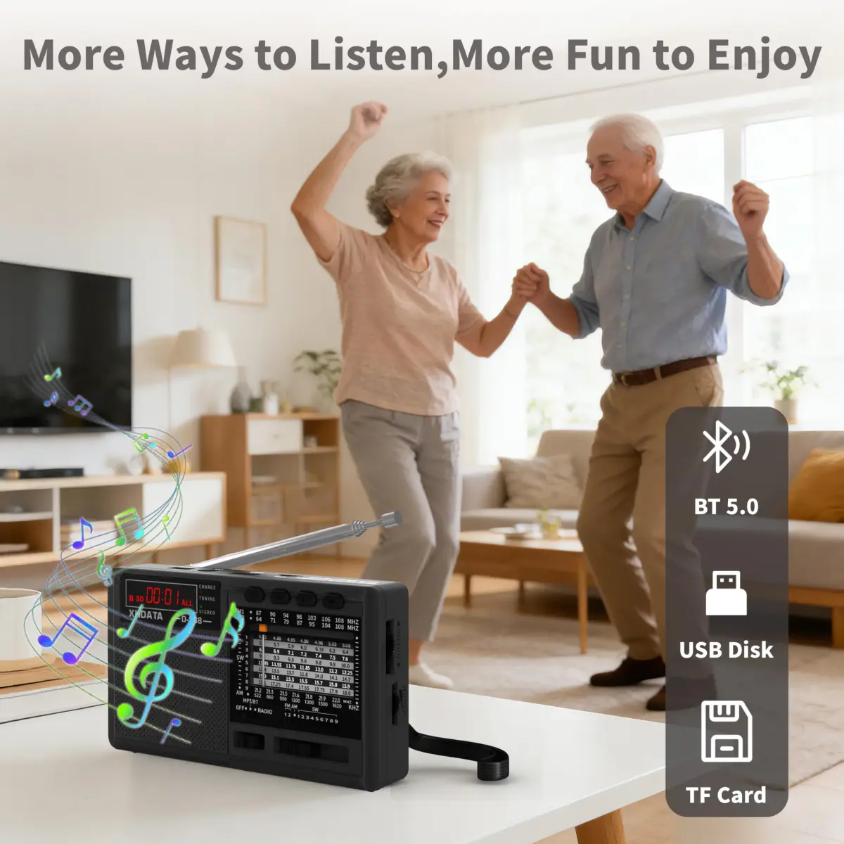 XHDATA D368 Portable AM FM Shortwave Radio with DSP Chip, 2000mAh Battery, Dark Grey | Global Broadcast Receiver - view 5
