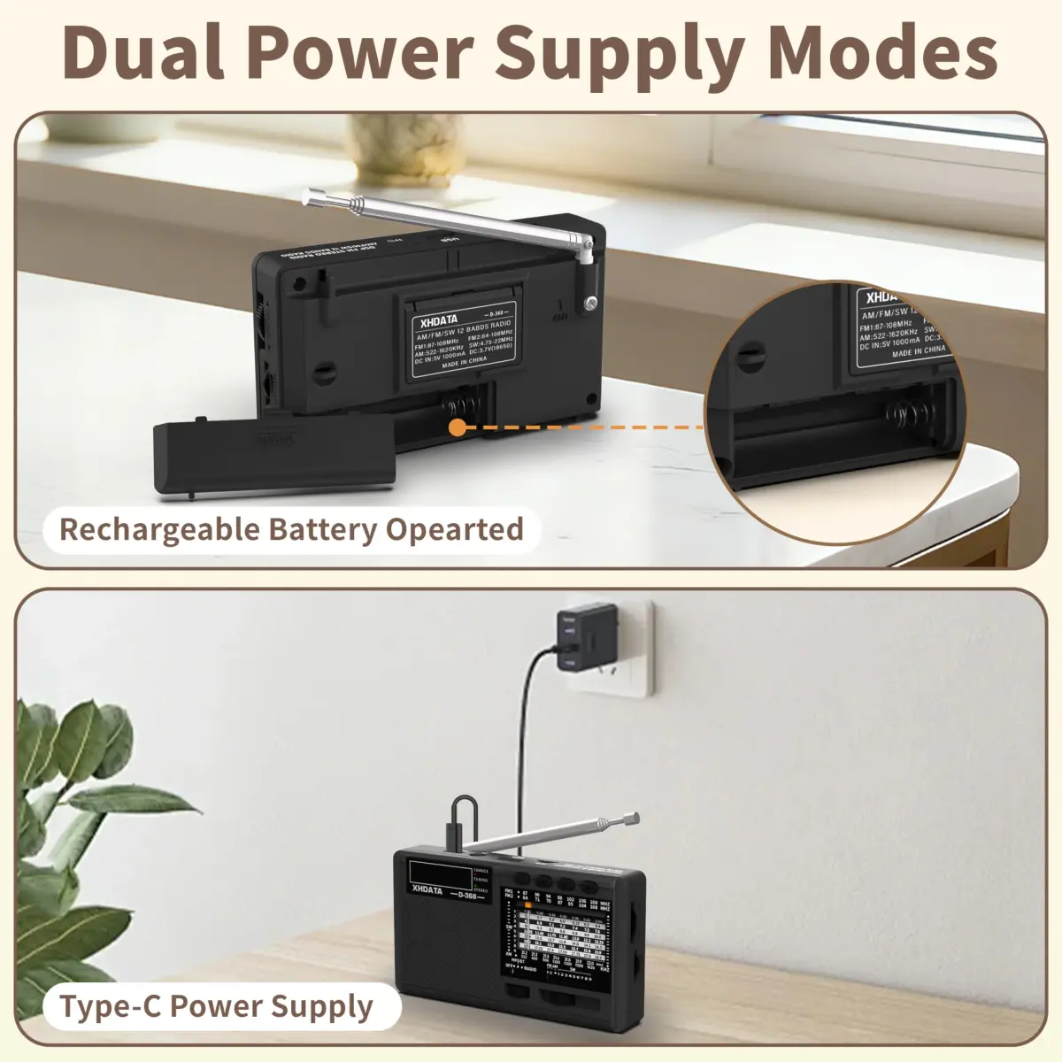 XHDATA D368 Portable AM FM Shortwave Radio with DSP Chip, 2000mAh Battery, Dark Grey | Global Broadcast Receiver - view 6