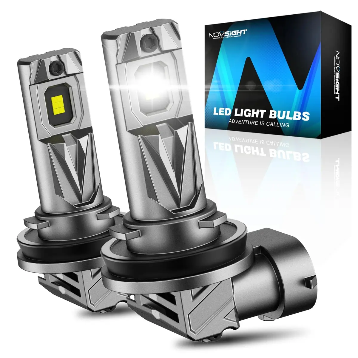 NOVSIGHT H8/H9/H11 Light Bulbs 6500K | 600% Bright Fanless LED, 30,000 Lumens, Easy Plug & Play, Pack of 2 - main product image