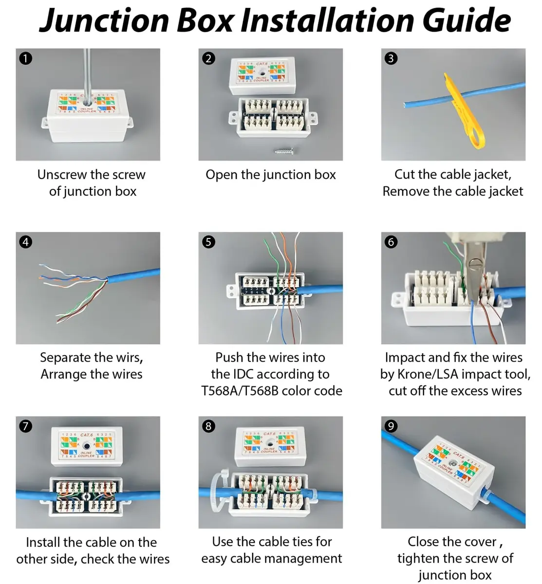 itxtynlo Cat 6 Junction Box 5 Pack | Shielded, Punch Down Type, Metal, 110 & Krone - view 4