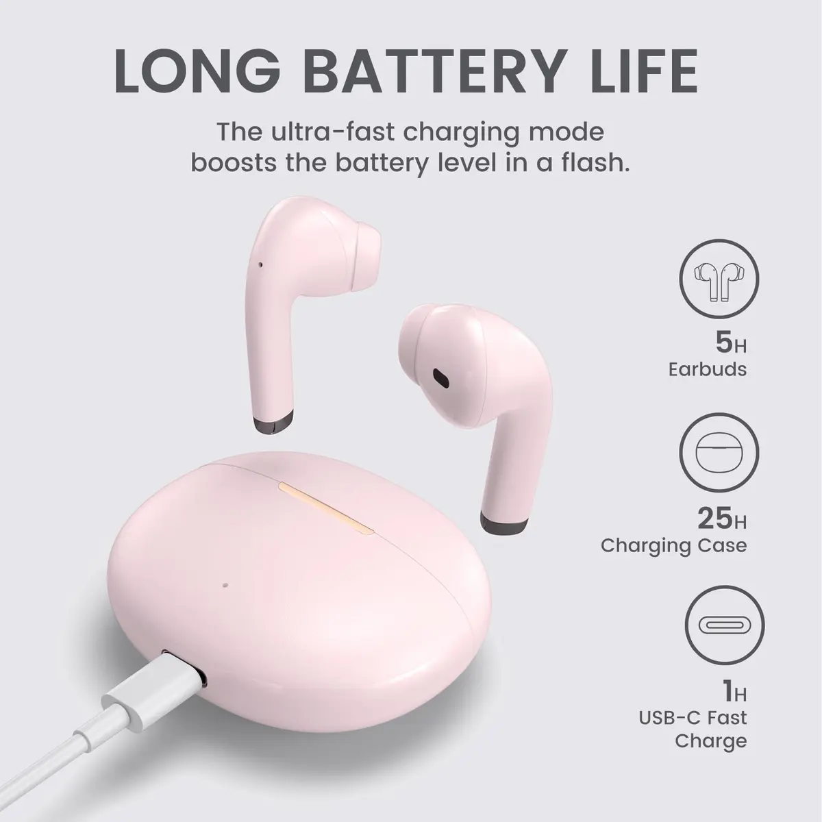 yobola Wireless Earbuds for Samsung Galaxy Ultra Comfort Bluetooth 5.4 Headphones with Charging Case, Pink - view 5
