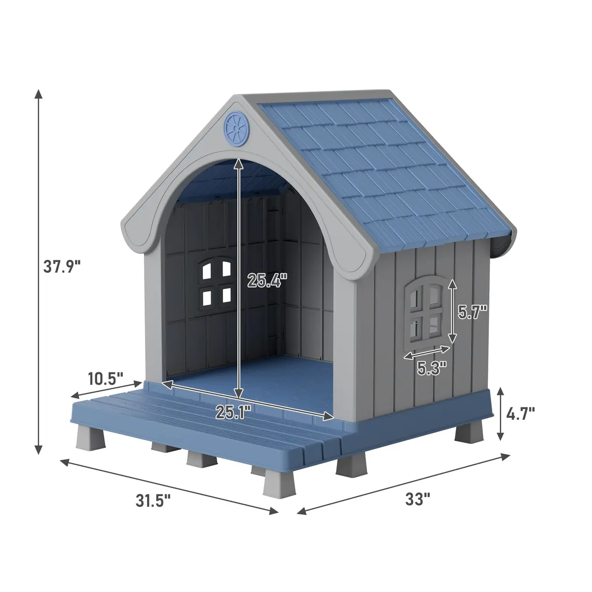 Fancyango Medium Dog House with Porch 33" L×31.5" W×38" H | Waterproof Plastic Shelter for Medium & Large Dogs - view 6