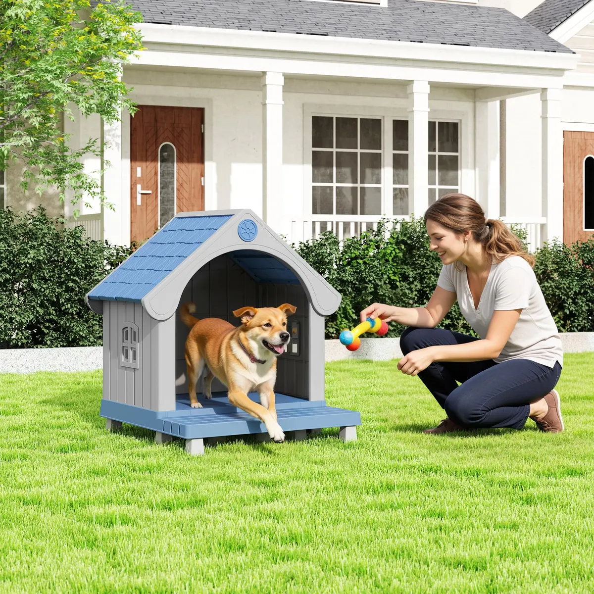 Fancyango Medium Dog House with Porch 33" L×31.5" W×38" H | Waterproof Plastic Shelter for Medium & Large Dogs - view 7
