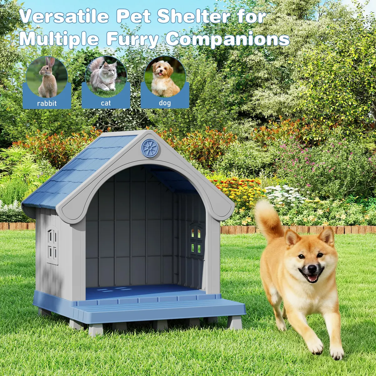 Fancyango Medium Dog House with Porch 33" L×31.5" W×38" H | Waterproof Plastic Shelter for Medium & Large Dogs - view 2
