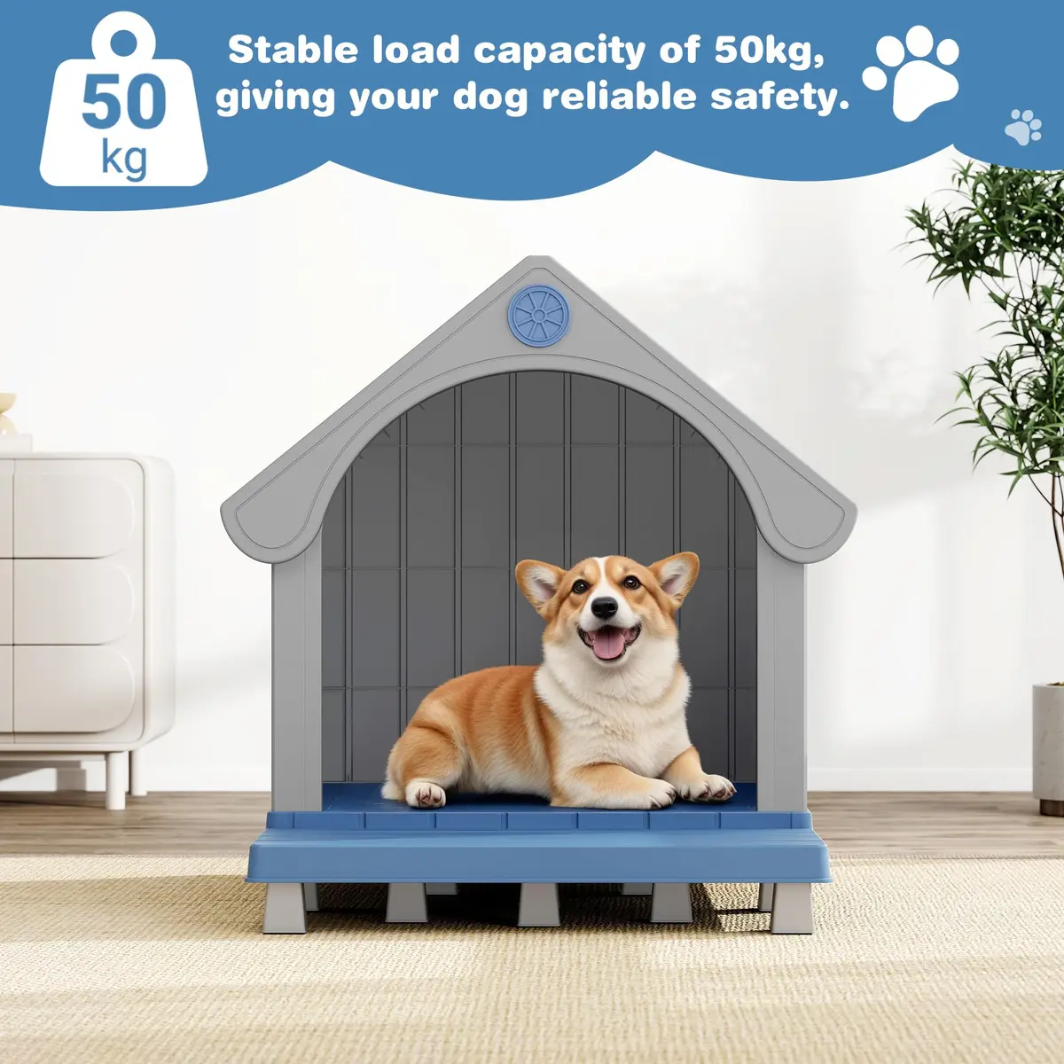 Fancyango Medium Dog House with Porch 33" L×31.5" W×38" H | Waterproof Plastic Shelter for Medium & Large Dogs - view 3