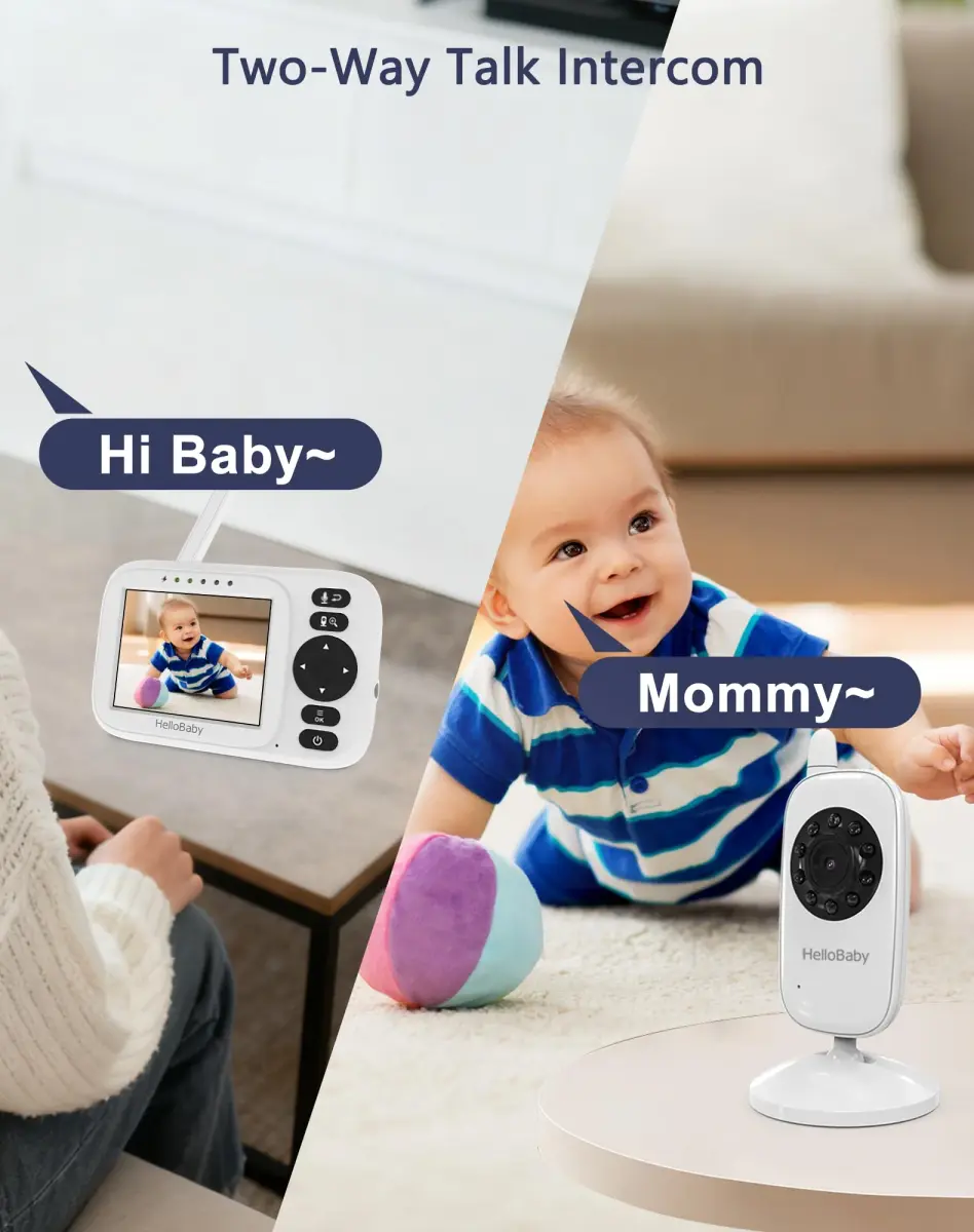 HelloBaby Video Baby Monitor with 2 Cameras & 3.2" Screen | No WiFi, 1000ft Range, Night Vision, Two-Way Talk - view 3