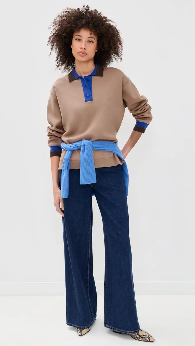 BAUM UND PFERDGARTEN Women's Chira Pullover, Camel Blue Mix, M | Polo-style Milano knit, loose fit, classic look - view 5