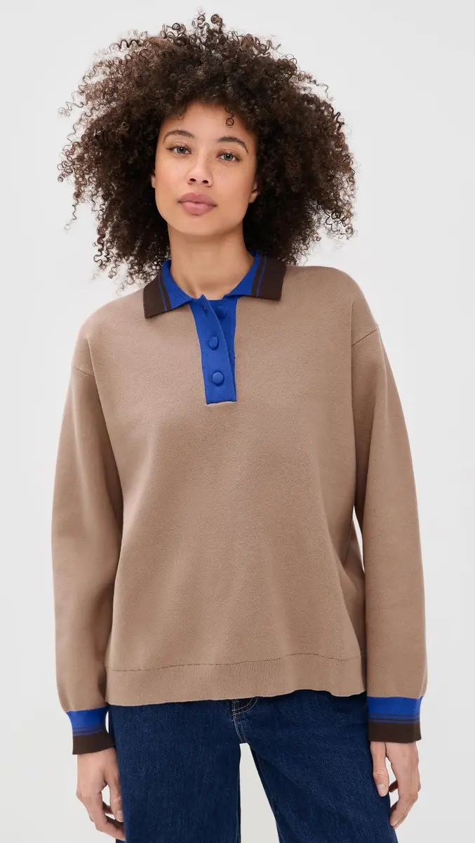 BAUM UND PFERDGARTEN Women's Chira Pullover, Camel Blue Mix, M | Polo-style Milano knit, loose fit, classic look - view 2