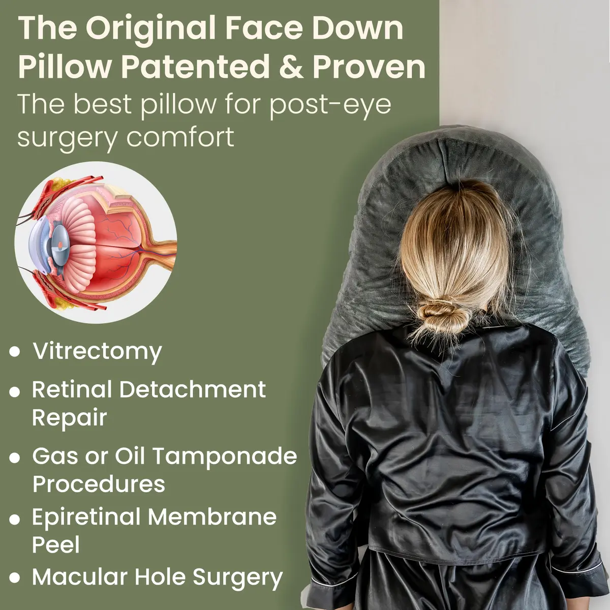 Siennal Face Down Pillow for Eye Surgery Recovery - CertiPUR-US® Shredded Memory Foam | Face Down Support for Vitrectomy & Retinal Surgery - view 2