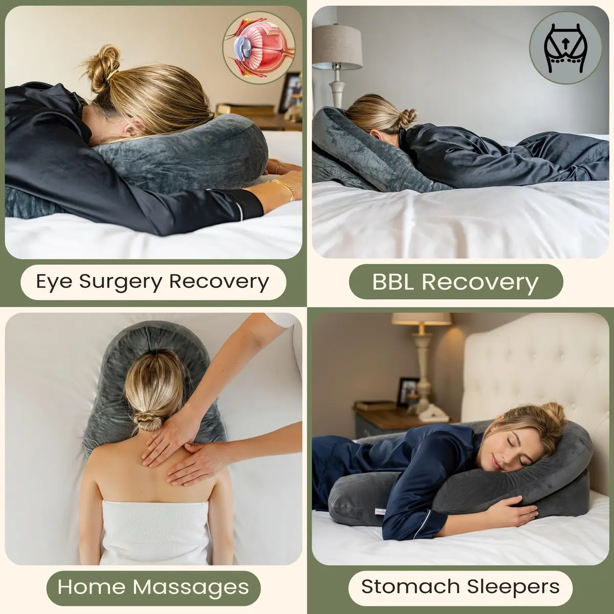 Siennal Face Down Pillow for Eye Surgery Recovery - CertiPUR-US® Shredded Memory Foam | Face Down Support for Vitrectomy & Retinal Surgery - view 3