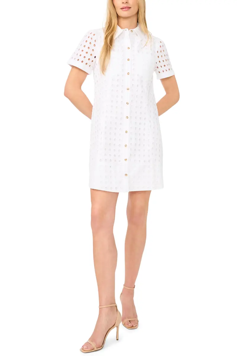 CeCe Collared Eyelet Button Down Dress | Breathable Cotton, Casual Fit, Perfect for Warm Days - main product image