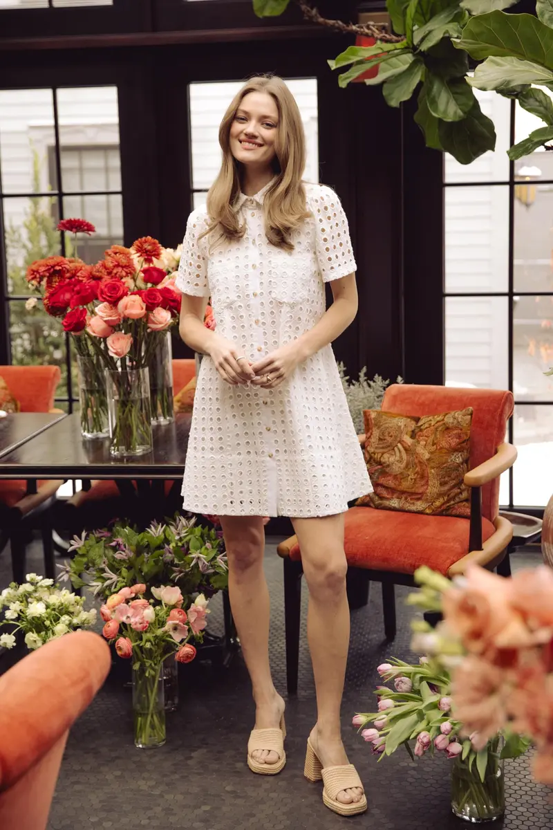 CeCe Collared Eyelet Button Down Dress | Breathable Cotton, Casual Fit, Perfect for Warm Days - view 2