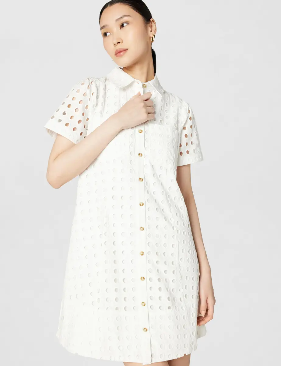 CeCe Collared Eyelet Button Down Dress | Breathable Cotton, Casual Fit, Perfect for Warm Days - view 3