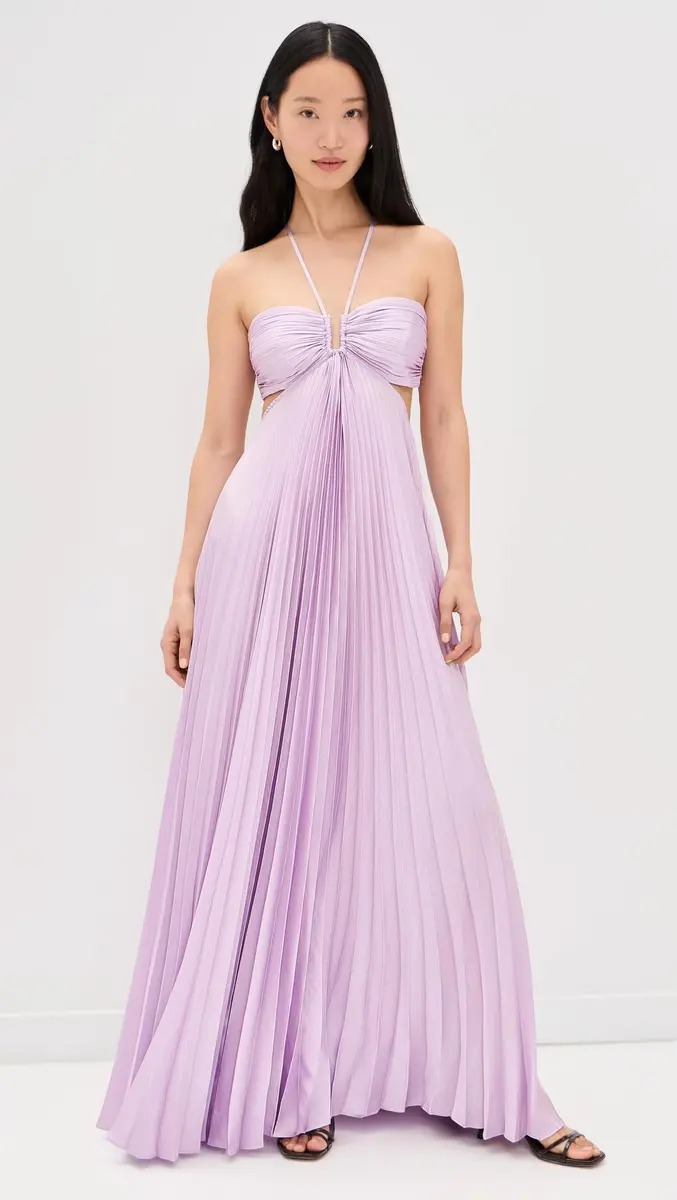 ALC Moira Dress, Lilac, Size 6 | Vintage Satin, Sunburst Pleats & Ruching (70-120 chars) - view 2