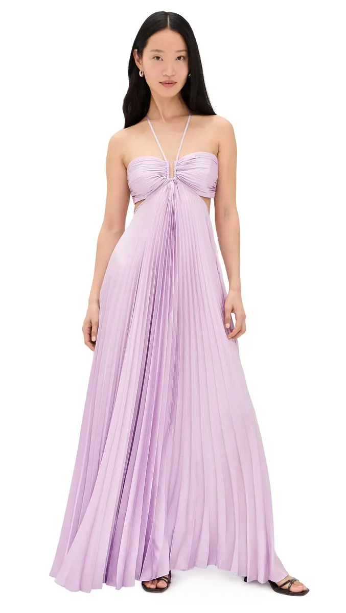 ALC Moira Dress, Lilac, 00 | Vintage Satin, Sunburst Pleats, Multi-Wear Straps - main product image