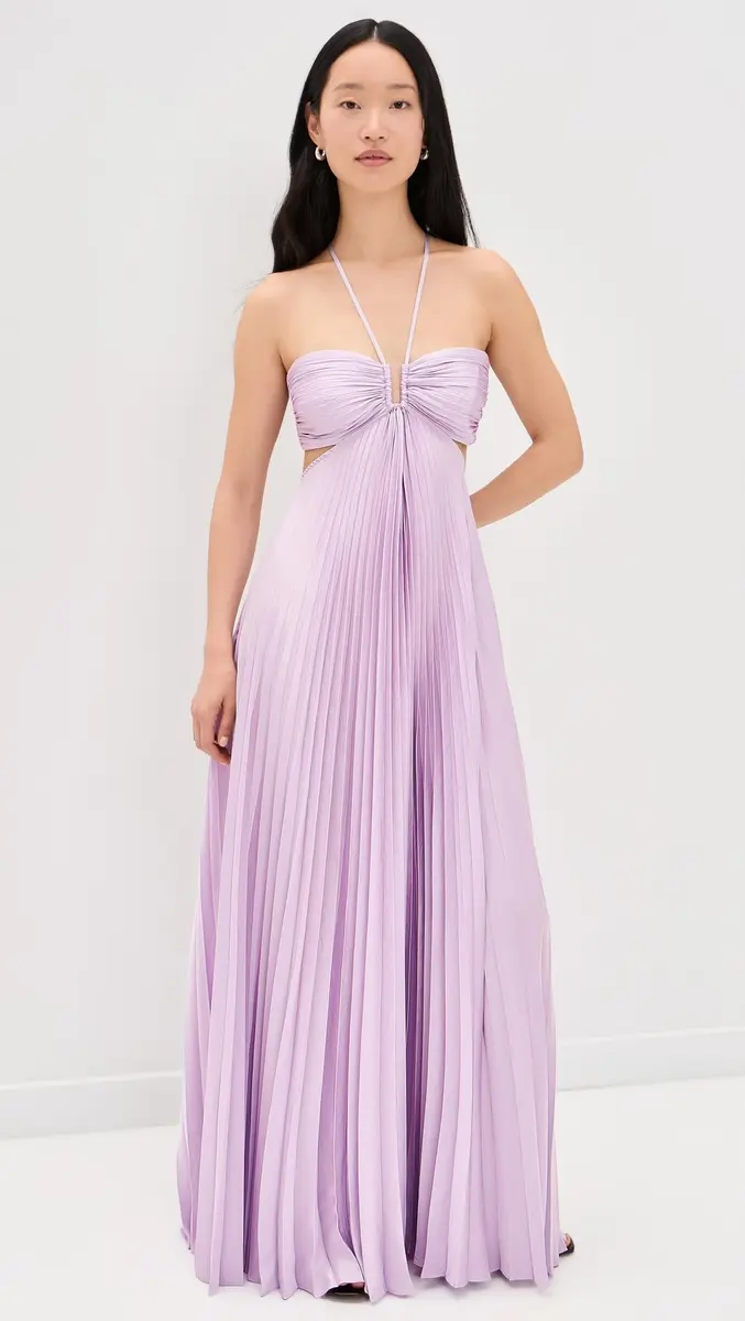 ALC Moira Dress, Lilac, 00 | Vintage Satin, Sunburst Pleats, Multi-Wear Straps - view 5