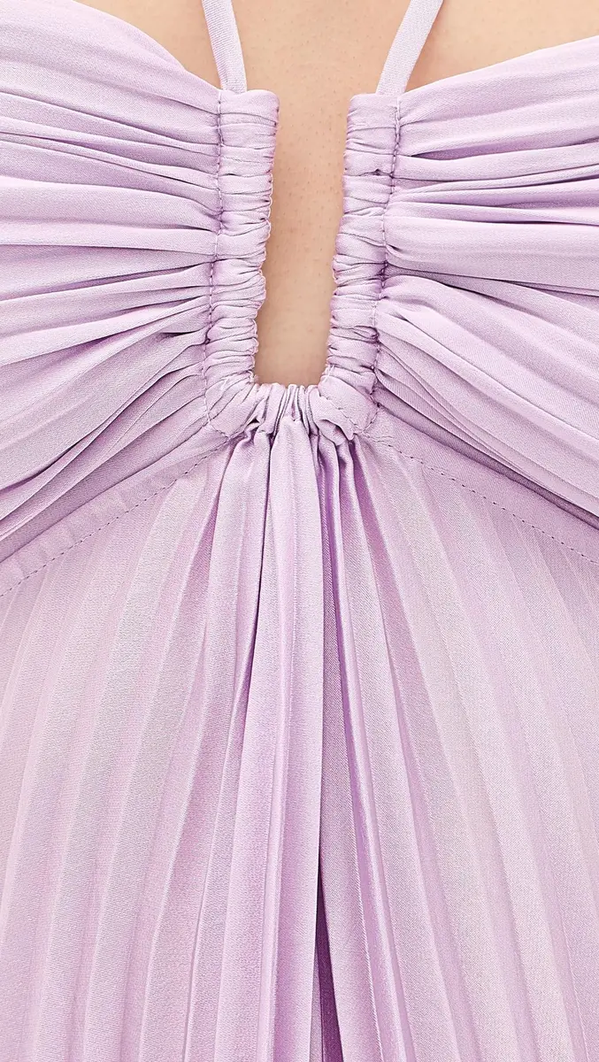 ALC Moira Dress, Lilac, 00 | Vintage Satin, Sunburst Pleats, Multi-Wear Straps - view 6