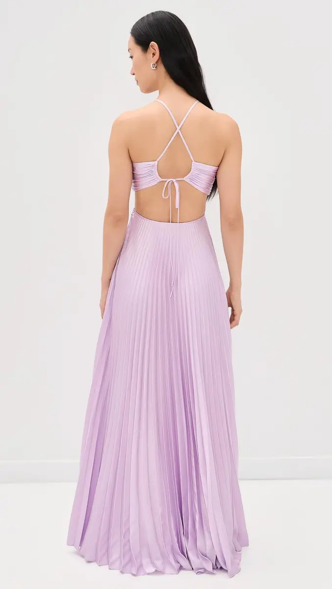 ALC Moira Dress, Lilac, 00 | Vintage Satin, Sunburst Pleats, Multi-Wear Straps - view 3