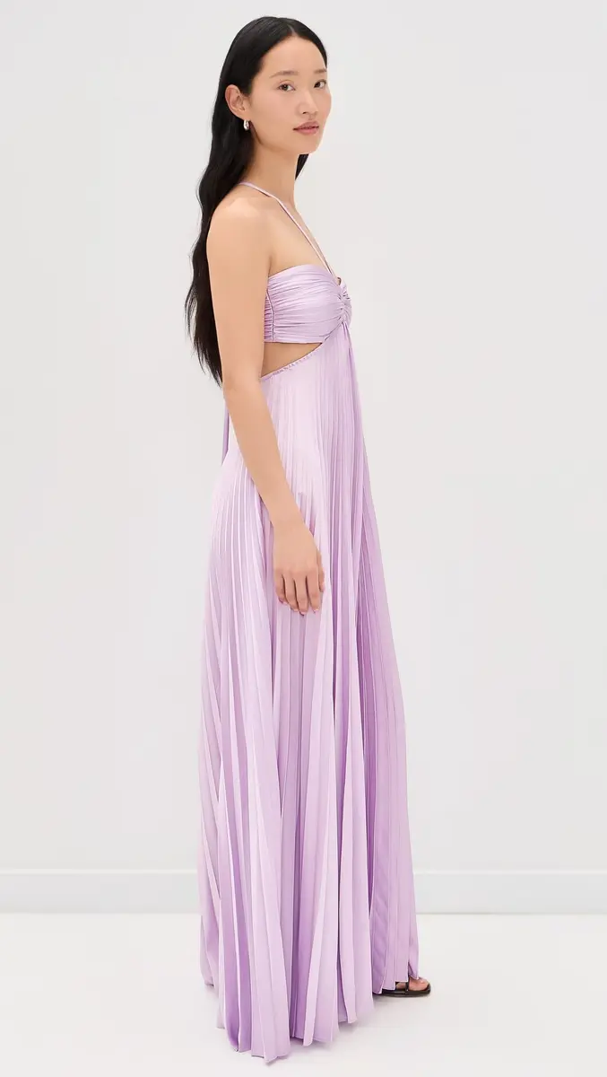 ALC Moira Dress, Lilac, 00 | Vintage Satin, Sunburst Pleats, Multi-Wear Straps - view 4