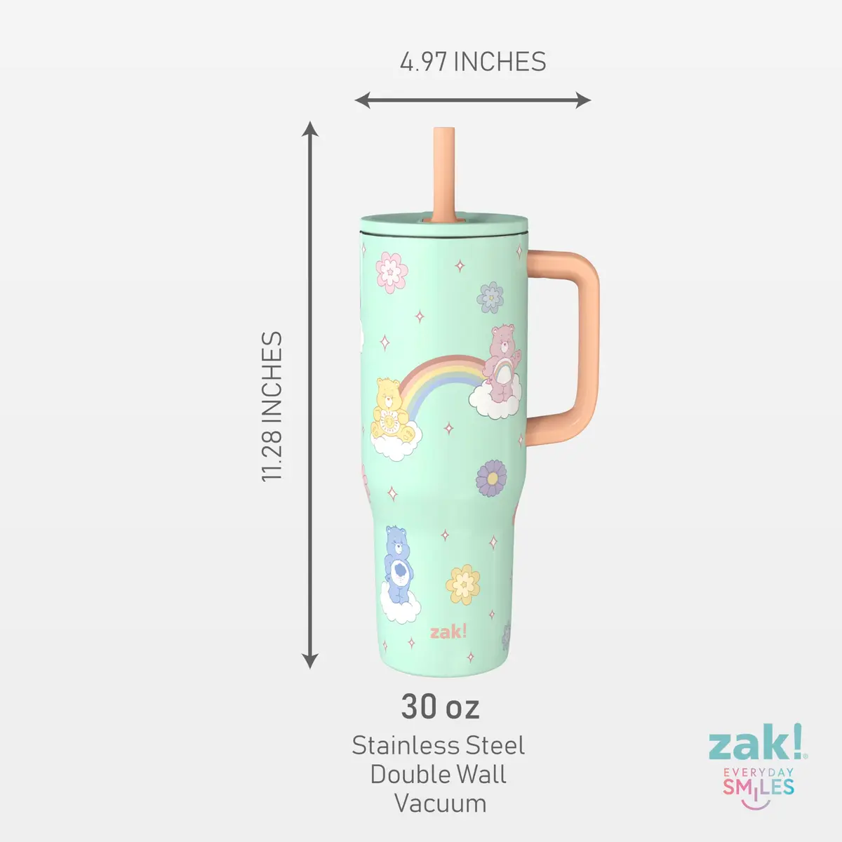 Zak Designs Care Bears 30oz Spill-Proof Insulated Stainless Steel Tumbler | Fun Cartoon Art, Keeps Drinks Cold, Travel Ready - view 7