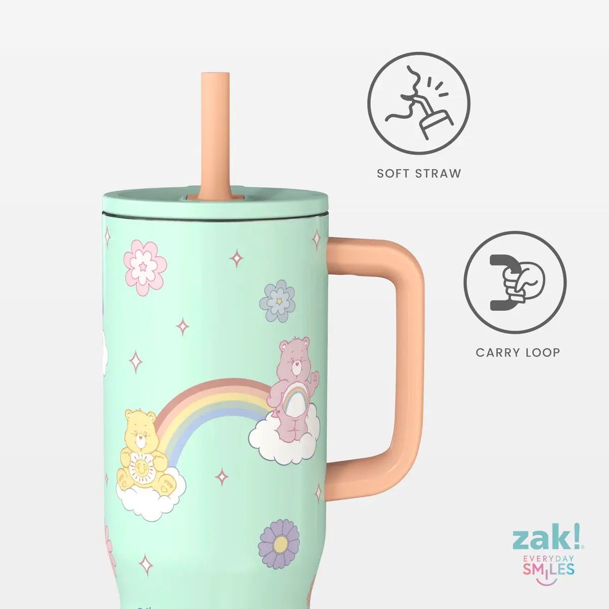 Zak Designs Care Bears 30oz Spill-Proof Insulated Stainless Steel Tumbler | Fun Cartoon Art, Keeps Drinks Cold, Travel Ready - view 2