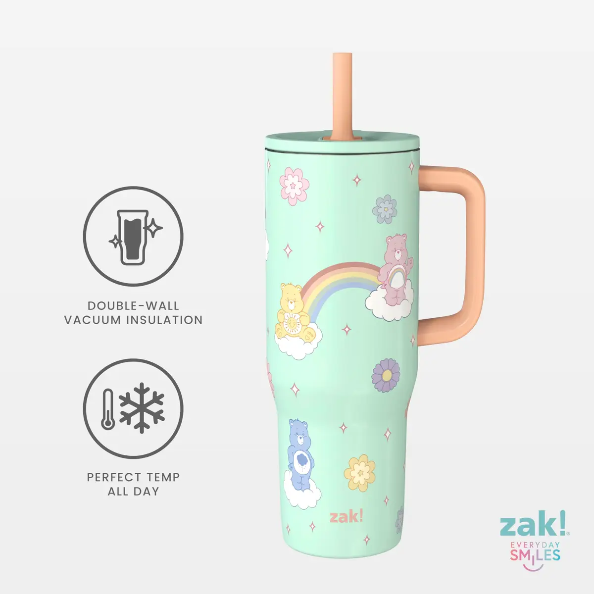 Zak Designs Care Bears 30oz Spill-Proof Insulated Stainless Steel Tumbler | Fun Cartoon Art, Keeps Drinks Cold, Travel Ready - view 3