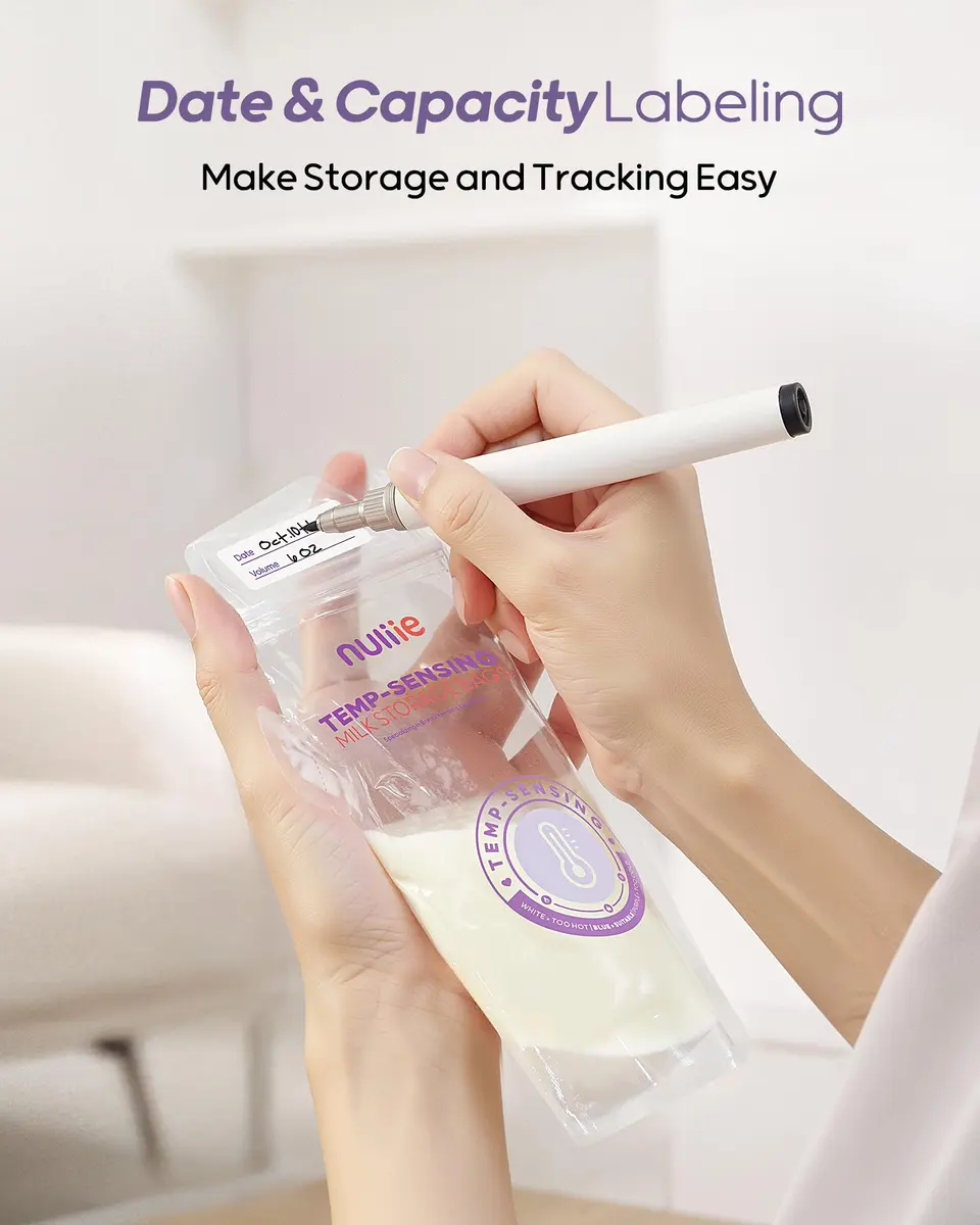 Nuliie Temp-Sensing Breastmilk Storage Bags 100 Count | 180ml (6oz) Freezer Safe Bags with Locking Clip & Pour Spout - view 7