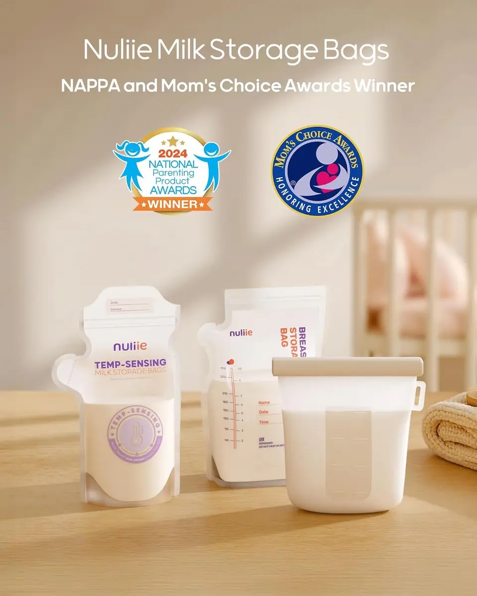 Nuliie Temp-Sensing Breastmilk Storage Bags 100 Count | 180ml (6oz) Freezer Safe Bags with Locking Clip & Pour Spout - view 2