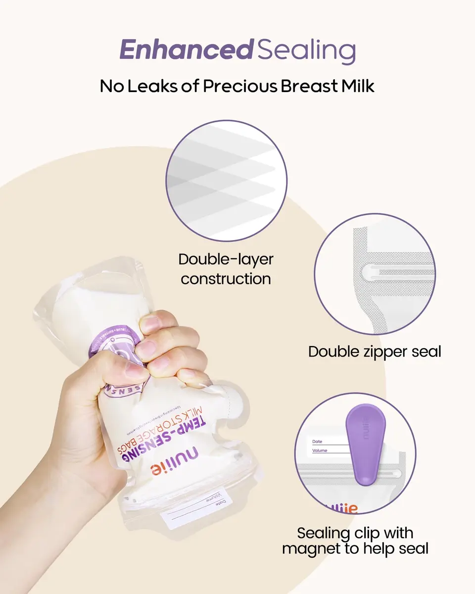 Nuliie Temp-Sensing Breastmilk Storage Bags 100 Count | 180ml (6oz) Freezer Safe Bags with Locking Clip & Pour Spout - view 4