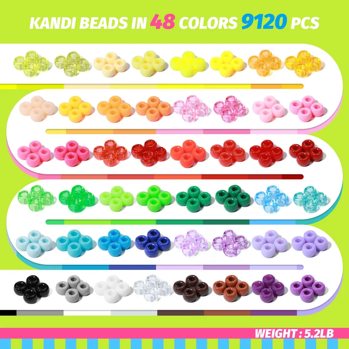 Simetufy Pony Beads Bracelet Kit 12000Pcs 48 Colors | Large Rainbow Bead Set for Kids & Crafts - view 5