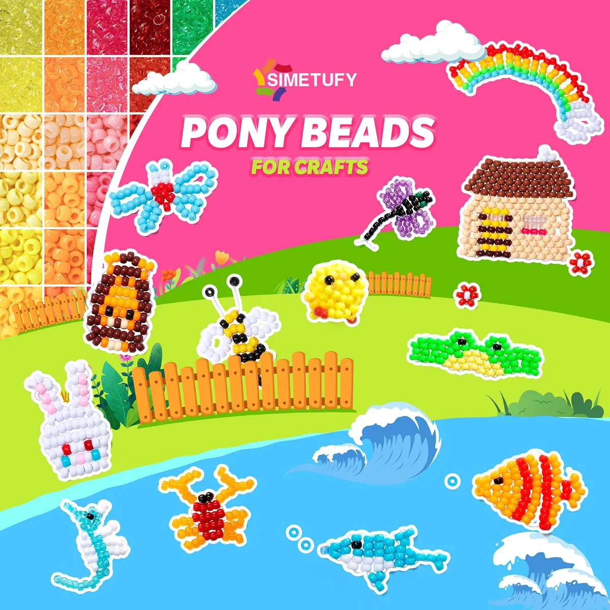 Simetufy Pony Beads Bracelet Kit 12000Pcs 48 Colors | Large Rainbow Bead Set for Kids & Crafts - view 6